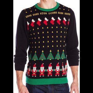 Vintage new ugly Christmas sweater Santa stockings Christmas tree arcade game